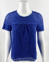 J Crew Eyelet Top Size 2 Royal Blue Lined Cotton Short Sleeve Shirt Styl... - $29.70