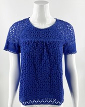 J Crew Eyelet Top Size 2 Royal Blue Lined Cotton Short Sleeve Shirt Styl... - £23.79 GBP