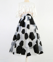White Black Flower Modi Skirt Outfit Summer High Waist Organza Party Midi Skirts image 2