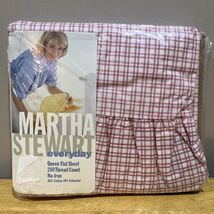 Vtg Martha Stewart Everyday Rose Denim Check Queen Ruffled Flat Sheet - $451.56 MXN