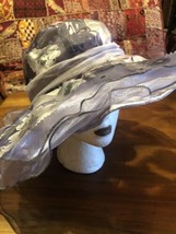 Vintage Style Silver Gray Chiffon Wide Brim Sun Hat - £66.61 GBP