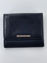 Fossil Women&#39;s Black Leather Logo Zippered Snap Button Small Wallet - $21.84