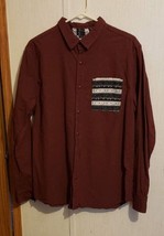 On The BYAS Mens Large Burgundy Soft Cotton Button Up Pocket Shirt - £7.90 GBP