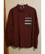 On The BYAS Mens Large Burgundy Soft Cotton Button Up Pocket Shirt - £7.76 GBP