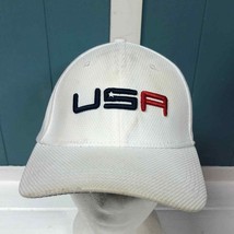 New Era GOLF USA 2016 Hat Cap Flex Fit White Blue Pre Owned size S/M - £20.13 GBP