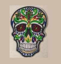 Green SUGAR SKULL 4&quot; x 2.75&quot; iron on patch Voodoo (J27) - £3.98 GBP