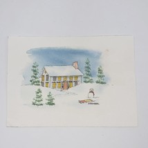 Watercolor Painting Country Christmas Cottage Home Snowman 5&quot;x7&quot; - £52.96 GBP