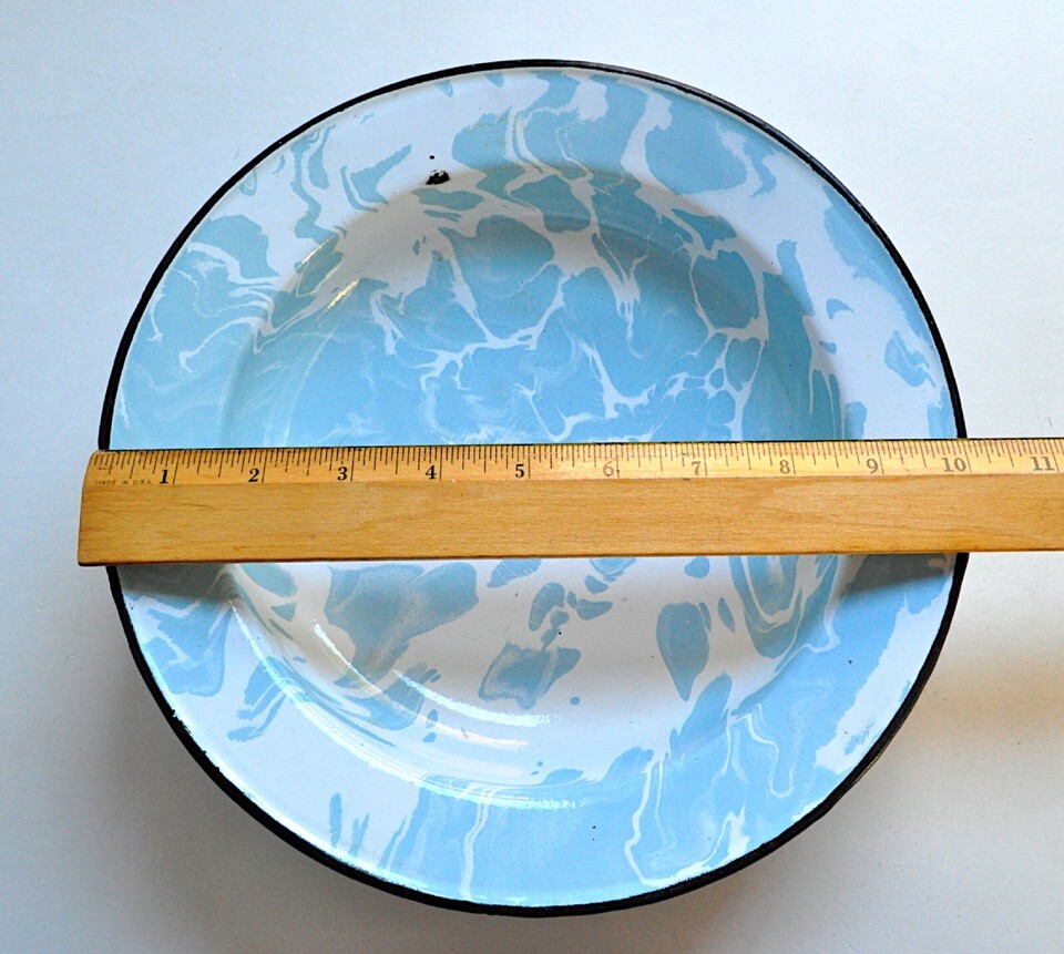 Lot 6 Light Blue & White Swirl Enamel Graniteware 10" Soup Plates Bowls Sky VTG Item image 12