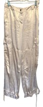 Pazo Silver Satin Cargo Pockets Ankle Drawstring Pants Sz 6 NWoT Shimmer - £22.40 GBP