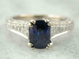2.50Ct Cushion Simulated Blue Sapphire Engagement Ring 14K White Gold Plated - £59.51 GBP
