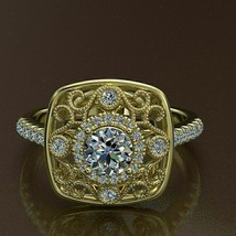 Bague Vintage Art Déco Carrée En Diamant Simulé 2,10CT Plaquée Or Jaune Argent - $120.31