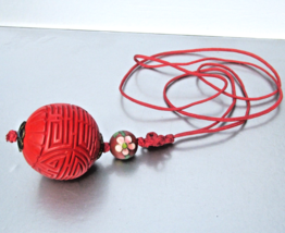 Vintage Cinnabar Shou Pendant &amp; Cloisonne Bead Necklace - $33.61