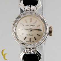 Women&#39;s Vintage 18k White Gold Movado Turler Watch W/Diamonds - £498.44 GBP