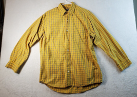 BKE Button Up Shirt Men Small Yellow Blue Plaid 100% Cotton Long Sleeve Collared - £10.41 GBP