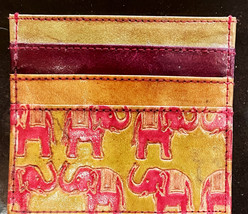 Leather Wallet  Minimalist Card Case Handmade Elephants India Indian Hand Tooled - £16.33 GBP