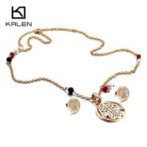 Kalen Gold Hamsa Hand Pendant Necklaces &amp; Earrings Sets For Women Stainless Stee - £17.06 GBP