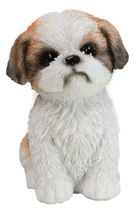 Adorable Lifelike Shih Tzu Puppy Dog Sitting Figurine with Glass Eyes Ho... - $26.99