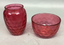 Vintage Fenton Cranberry Dot Finger Bowl And Vase Set - $19.79