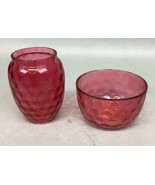 Vintage Fenton Cranberry Dot Finger Bowl And Vase Set - €17,19 EUR