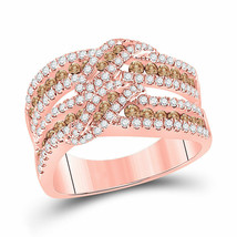 14kt Rose Gold Womens Round Brown Diamond Crossover Band Ring 1-1/3 Cttw - £1,074.52 GBP