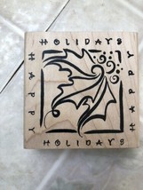 DeNami Designs ~ HAPPY HOLLY LEAF ~ Wood Mounted Rubber Stamp Christmas Holiday - £11.86 GBP