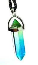 Angel Aura Pendant Necklace Quartz Blue Green Rainbow Stone Healing Bead Cord - £3.67 GBP