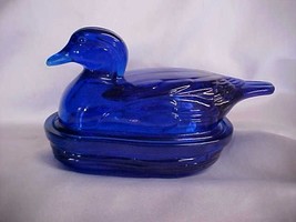 LE Smith Glass Cobalt Blue Mallard Duck Trinket Box - £39.30 GBP