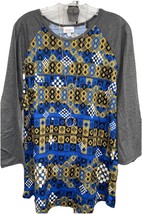NEW LuLaRoe 3XL Brown Blue Black Aztec Gray Sleeves Randy Baseball Tee - $24.74