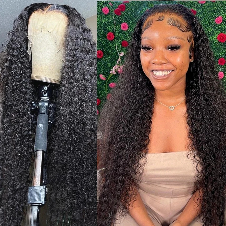 30 40 Inch Deep Wave Frontal Wig Human Hair 13x4 Curly Lace Front Wig Full - £89.53 GBP+