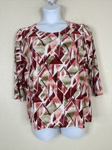 JM Collection Womens Plus Size 0X Red/Brown Mosaic Stretch Top 3/4 Sleeve - $12.87
