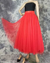 Red A-line Long Tulle Skirt Women Custom Plus Size Tulle Skirt with Pockets image 4