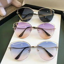 High Quality Lady Oval Cat Eye Sunglasses Metal Rimless shades Luxury Sunglasses - £12.05 GBP