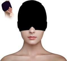 Headache Hat,Comfortable and Stretchable Ice Pack Eye Mask, Headache Cap (Black) - £19.32 GBP