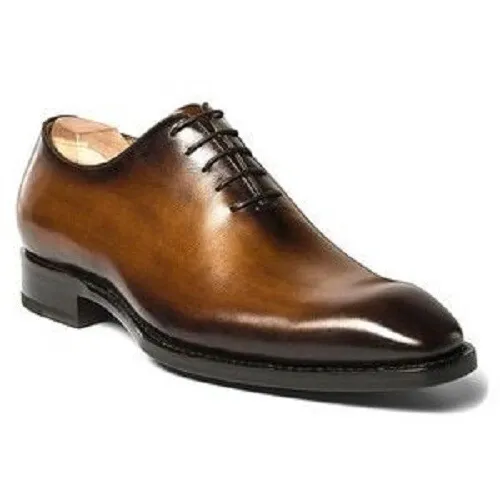 Handmade Men&#39;s Dark Brown Leather Whole Cut Chisel Toe Oxford Dress Form... - $159.99