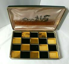 Black Gold Farrington Jewelry Box Case Checkerboard Insert Vintage Fire ... - $44.50