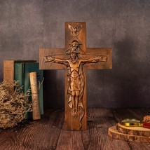 Trinity Cross Religious Wood Carving, Father Son Holy Spirit Cross - £47.16 GBP+