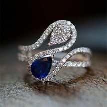 3Ct Pear Cut Simulated Sapphire &amp; Diamond Ring For Wedding 14k White Gold Plated - £96.97 GBP