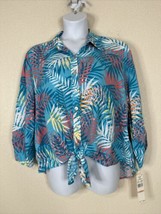 NWT Ruby Rd. Womens Plus Size 2X Blue Leaves Button Up Tie Shirt 3/4 Sleeve - £17.96 GBP
