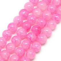 50 Crackle Glass Beads 8mm Pink Veined Bulk Jewelry Supplies Mix Unique  - £5.82 GBP