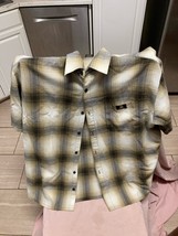 Lowrider Plaid Flannel Size 2XL Button Shirt Short Sleeve Tan Brown Acrylic - £19.46 GBP