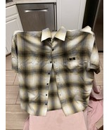 Lowrider Plaid Flannel Size 2XL Button Shirt Short Sleeve Tan Brown Acrylic - £19.25 GBP