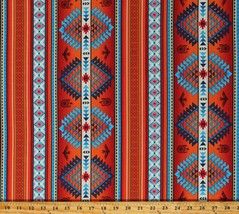 Cotton Southwestern Stripes Dreamcatchers Orange Fabric Print by Yard D462.78 - £9.39 GBP