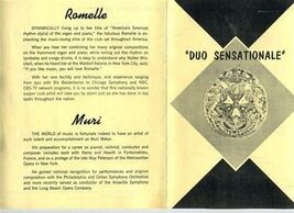 Romelle and Muri Brochure 1964 Duo Sensationale Musical Act - $34.61