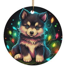 Cute Alaskan Malamute Puppy Dog In Christmas Light Ornament Ceramic Gift... - $14.80