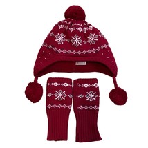 Gymboree Red with Snowflakes Hat &amp; Fingerless Gloves Set Sz 5-7Y - £11.37 GBP