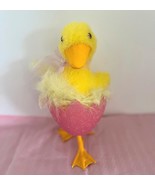 Plush Yellow Easter Duck Orange Beak Feet Encased in Glittery Pink Egg 8... - $165.19 MXN