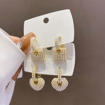 5 Pairs, Heart Charms Earrings For Women Tiny Pearl Shell Beads Paved Square Vin - £37.05 GBP