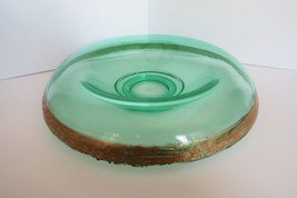 Vintage Green Uranium Depression Vaseline Glass Console Bowl Gold Accent Rim - £31.41 GBP