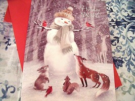 New Box 14 Snowman Forest Friends Christmas Cards Fox Deer Bunny Bird Glitter - £13.41 GBP
