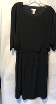 Chicos Blouson Dress Black Dolman Batwing 3/4 Sleeve Elastic Waist Size 1 M 8 - £30.59 GBP
